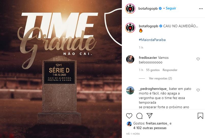 Após rebaixar Treze à Série D, Botafogo-PB provoca o rival 1 Posts