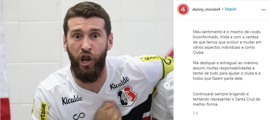 Danny Morais desabafa após eliminação do Santa Cruz: 'Temos que evoluir em vários aspectos' 1 Posts