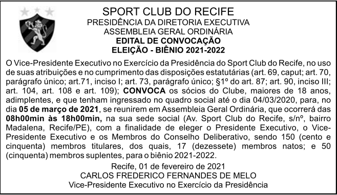 Eleição: Sport publica edital e convoca pleito para o dia 5 de março 1 Posts