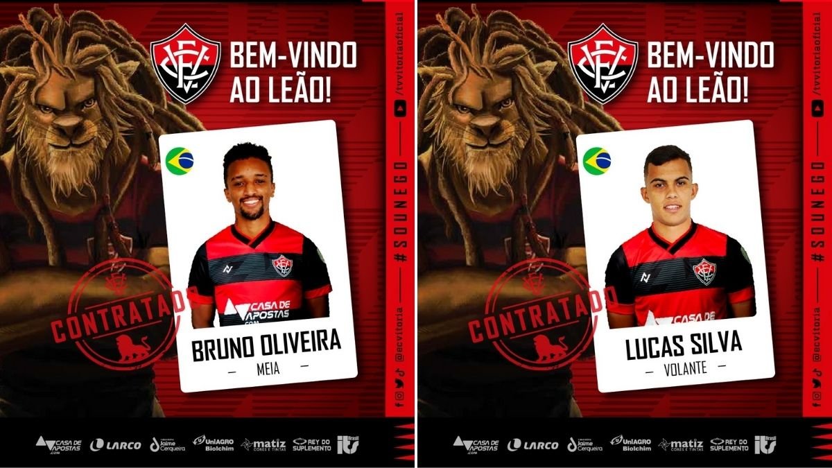 Vitória anuncia chegada do meia Bruno Oliveira e do volante Lucas Silva