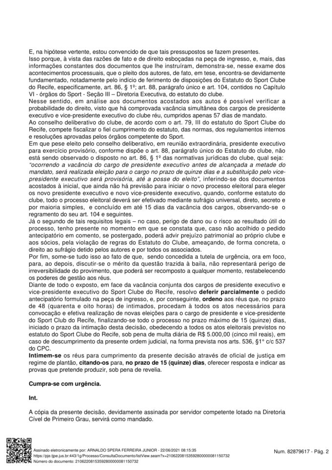 Justiça ordena eleições diretas no Sport em até 15 dias 2 Posts