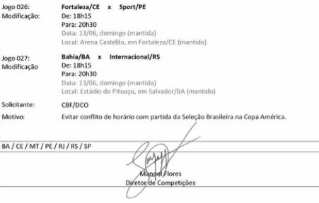 CBF muda tabela e cinco nordestinos jogam às 20h30 no domingo 1 Posts