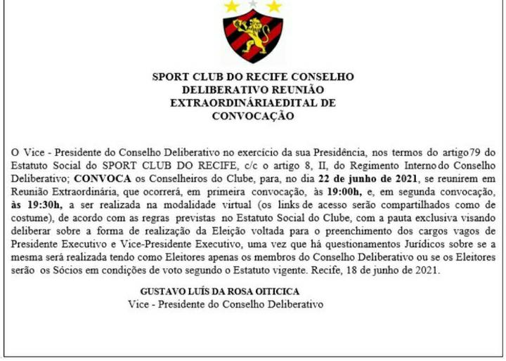 VP do Deliberativo prevê prazos para eleição do Sport: 45 dias se for direta e até 20 dias na forma indireta 1 Posts