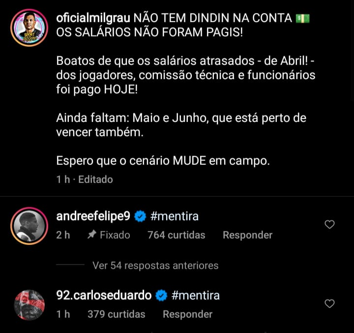 Após presidente afirmar que fez pagamento, jogadores do Sport negam quitação de folha 1 Posts