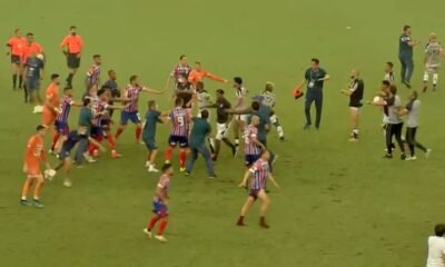 Briga entre atletas de Bahia e Ceará na final da Copa do Nordeste