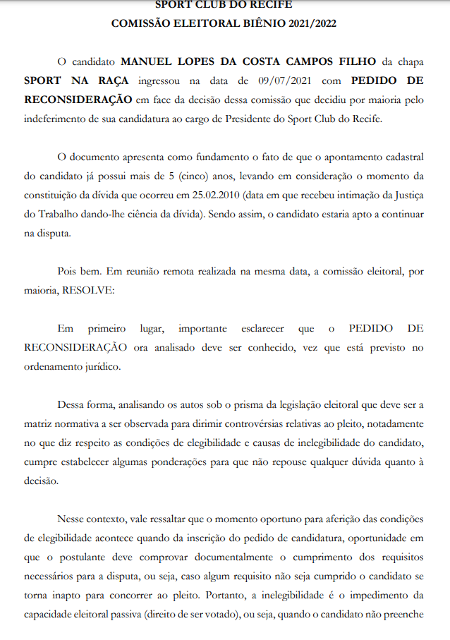 Sport: Comissão rejeita recurso e mantém impugnação de Nelo 1 Posts
