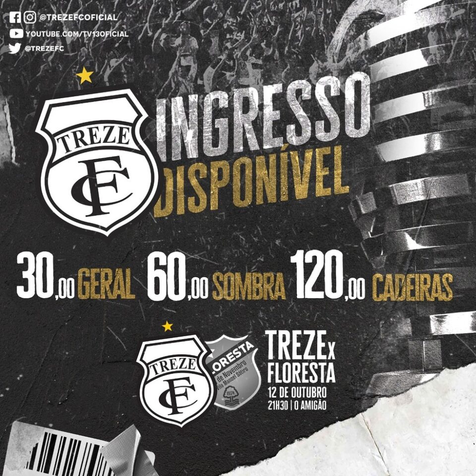 Ainda sem definição de protocolos, Treze coloca ingressos à venda para Pré Nordestão 1 Posts