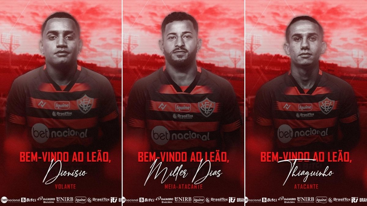 Vitória anuncia contratação de Dionísio, Miller e Thiaguinho, vindos do Atlético-BA