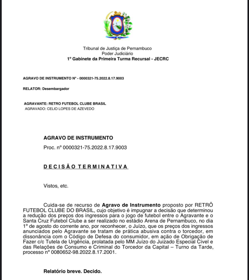 TJPE não concede recurso, e ingressos para Santa Cruz x Retrô seguem a R$  100, santa cruz