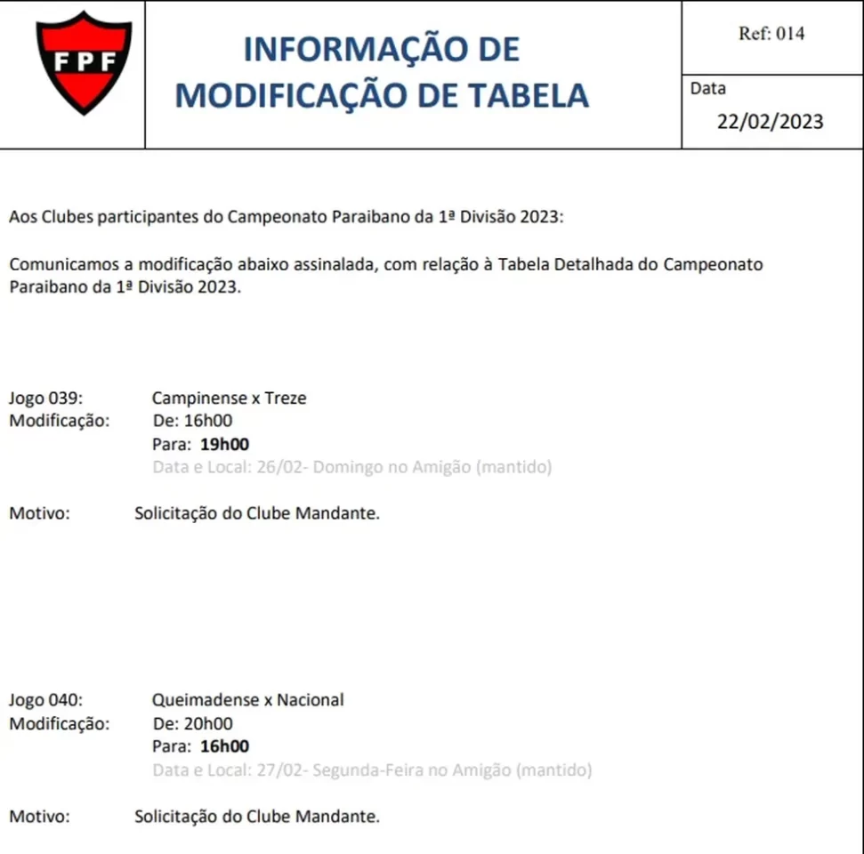 Paraibano: Clássico dos Maiorais tem horário alterado; confira 1 Clássico dos Maiorais - novo horário
