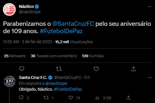 Náutico parabeniza Santa Cruz pelo seu aniversário