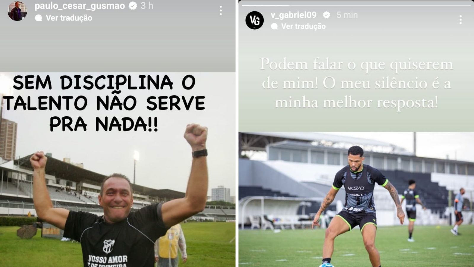 Relação entre Ceará e PC Gusmão já estava próxima de um fim; entenda 1 Pc Gusmão trocado indiretas com o atacante Vitor Gabriel, do Ceará. Foto: Reprodução/Instagram