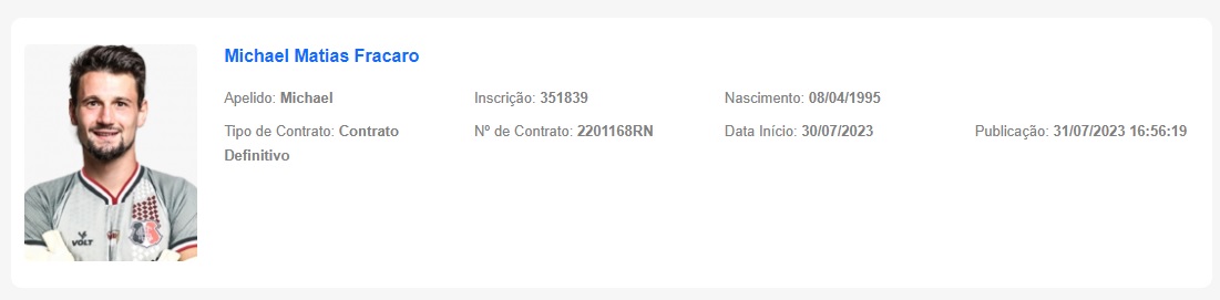 Sem ser anunciado, Michael fica regularizado e é o novo goleiro do ABC 1 Michael - BID - ABC