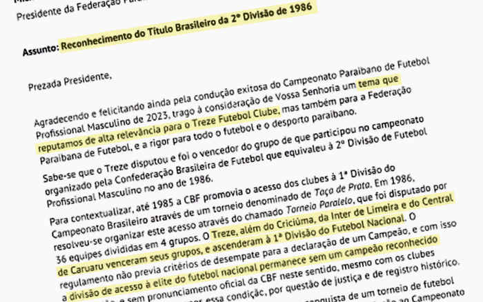 No embalo do Atlético, Treze e Central pedem homologação do título da Série B de 1986