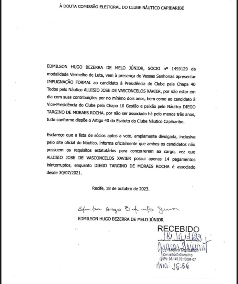 Sócio do Náutico pede impugnação das chapas de Alexandre Asfora e Aluísio Xavier 2 Posts