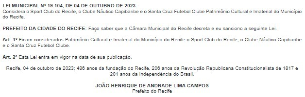 Trio de Ferro: lei municipal reconhece Náutico, Santa Cruz e Sport como patrimônios culturais e imateriais do Recife 2 Posts