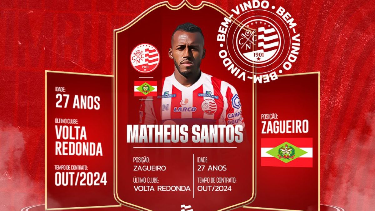 Náutico anuncia a contratação do zagueiro Matheus Santos, ex-Volta Redonda