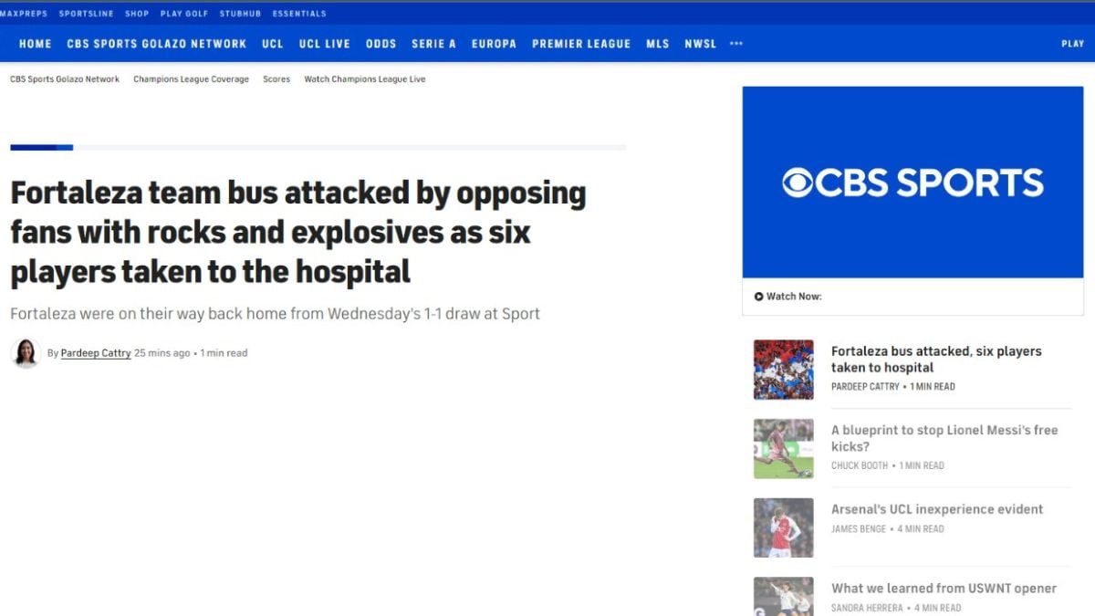 Atentado ao ônibus do Fortaleza - CBS Sports