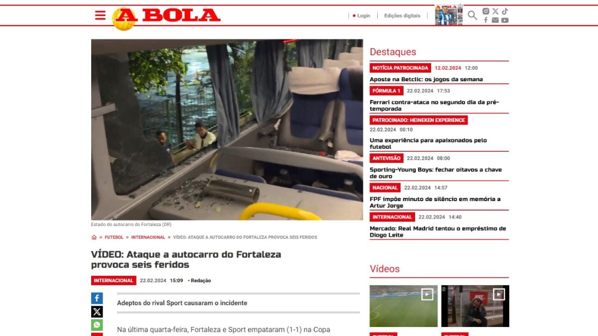 Atentado ao ônibus do Fortaleza - A BOLA Portugal