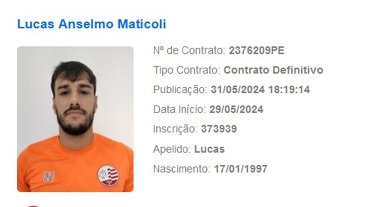 Novo goleiro do Náutico, Lucas Maticoli é regularizado, mas não enfrenta o São José-RS