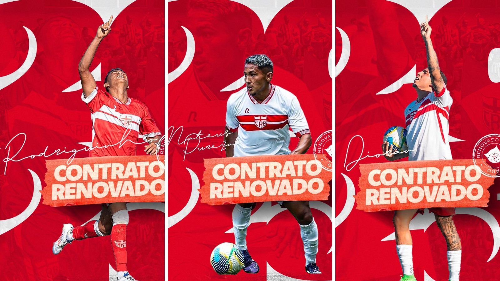 Rodriguinho, Mateus Pureza e Dioran renovaram contrato com o CRB