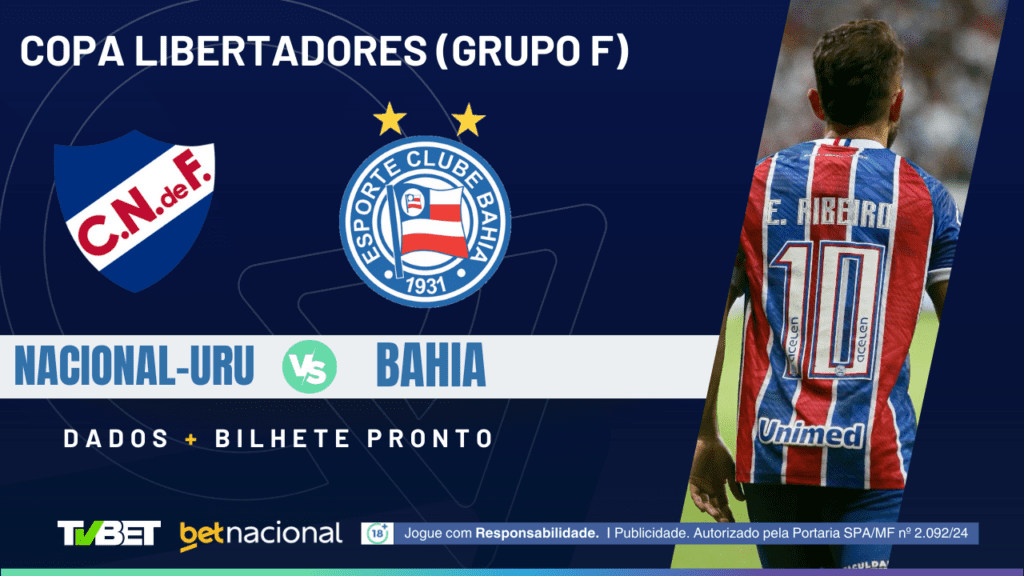 Nacional-URU x Bahia: tempo real, onde assistir, horário, escalações e palpites