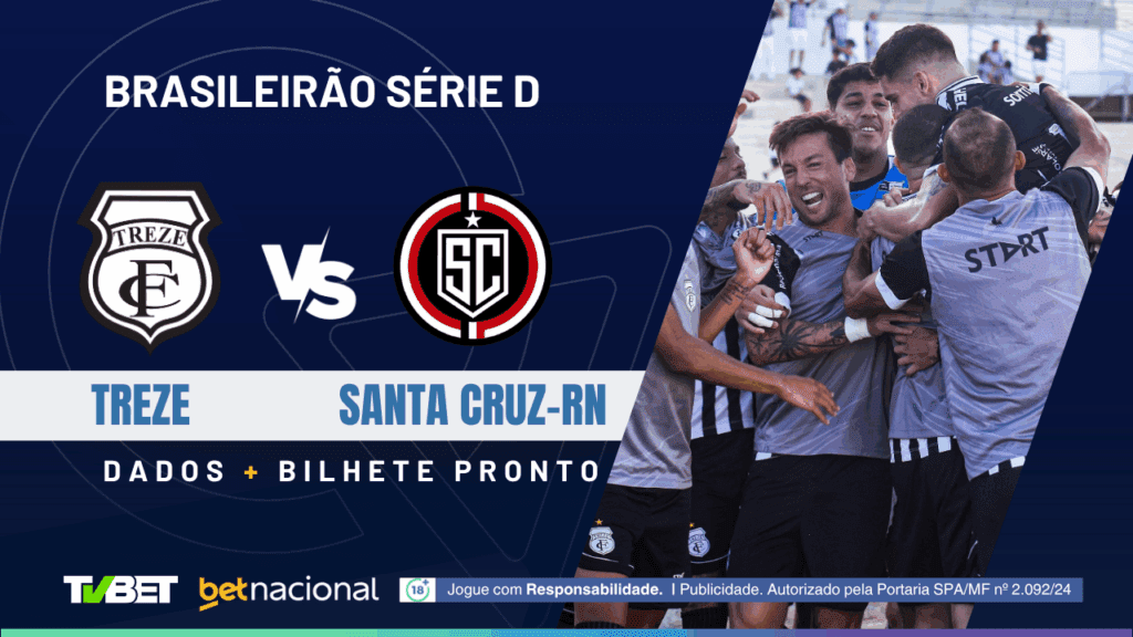 Treze x Santa Cruz-RN: tempo real, onde assistir ao vivo, horário, escalações e palpites
