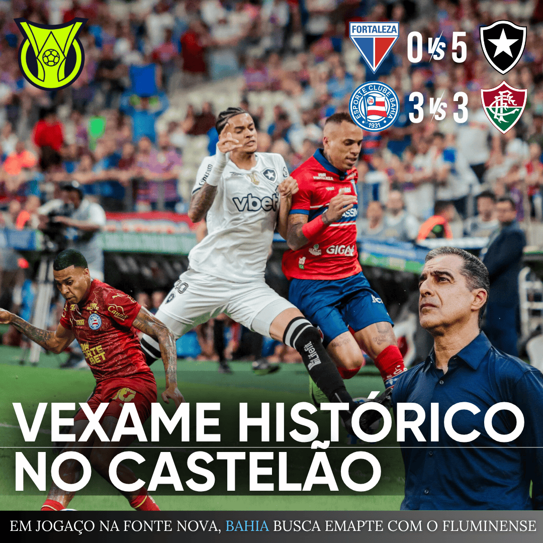 FORTALEZA É GOLEADO PELO BOTAFOGO E BAHIA VIVE NOITE INTENSA COM CHUVA DE GOLS NA FONTE NOVA