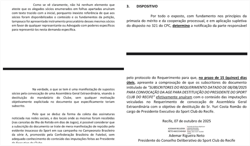 Documento divulgado pelo Conselho Deliberativo do Sport