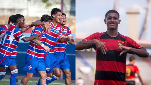 Copa do Brasil Sub-20: Fortaleza larga na frente contra o Bahia e Sport vence o CRB fora de casa 1 Jogadores de Fortaleza e Sport comemoram seus gols - Fotos: João Moura/Fortaleza EC e Igor Cysneiros/Sport Club do Recife