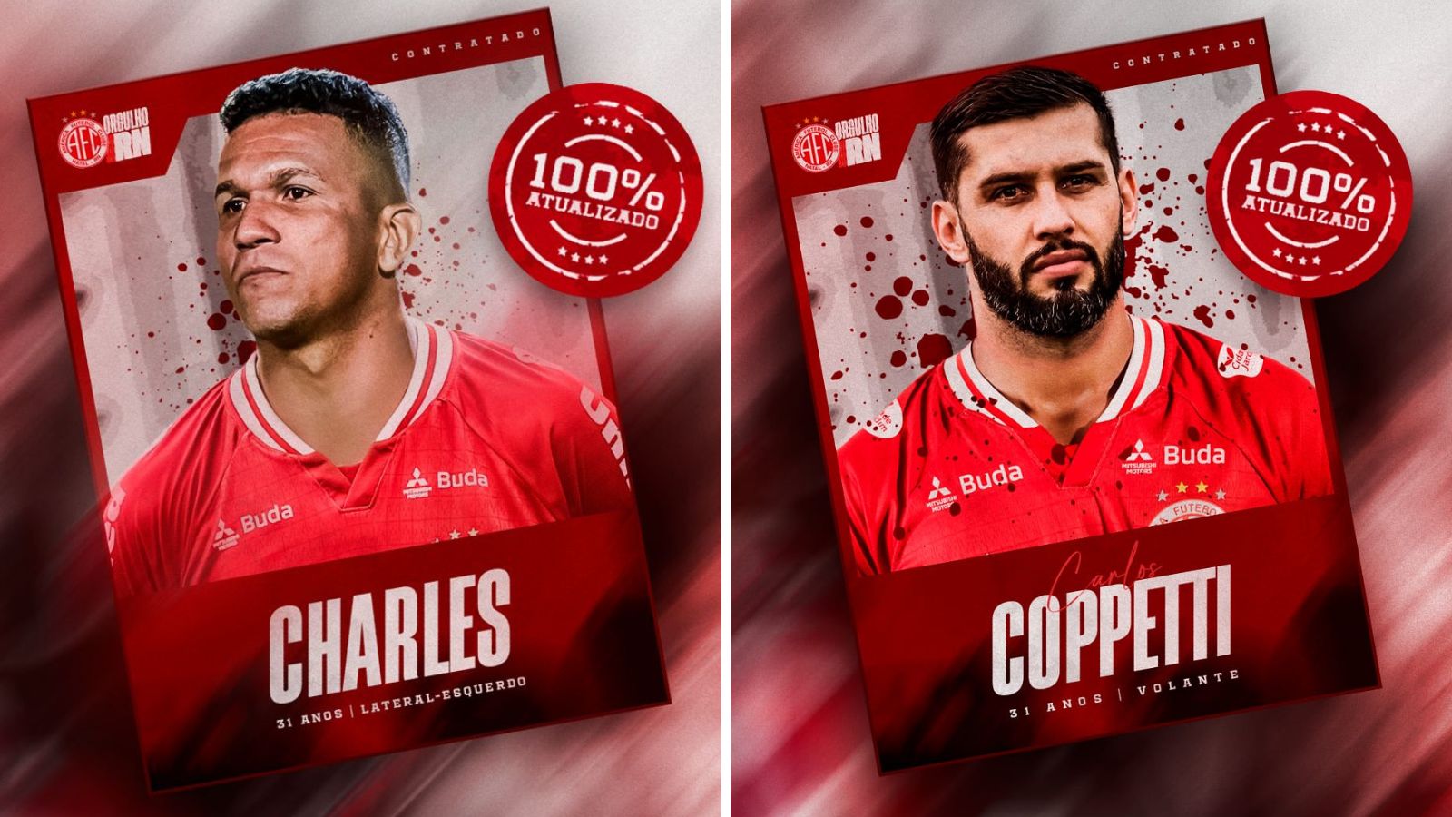 América-RN anuncia contratações do lateral Charles e do volante Carlos Coppetti para 2026
