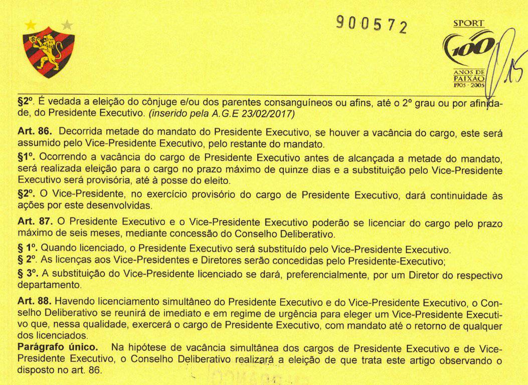 Entenda o que dizem os Estatutos do Sport sobre as eleições após a confirmação da saída de Yuri Romão 2 Foto: Reprodução