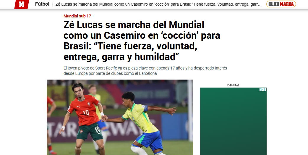 Jornal Marca destaca Zé Lucas, do Sport - Foto: Reprodução