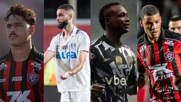 Acordo pode zerar dívidas de quatro atletas: Fotos: Victor Ferreira/EC Vitória; Celo Gil/Grêmio FBPA; Vítor Silva/Botafogo