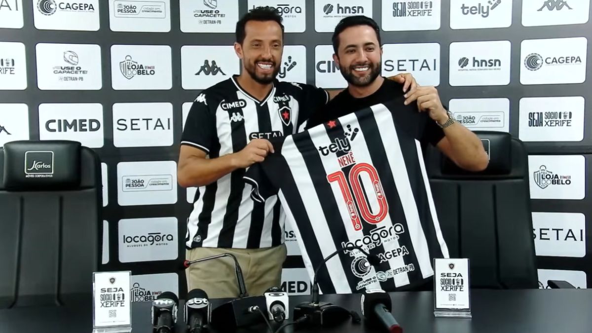 Apresentado no Botafogo-PB, Nenê brinca sobre foto com colega de 17 anos: “Ficou me chamando de senhor”