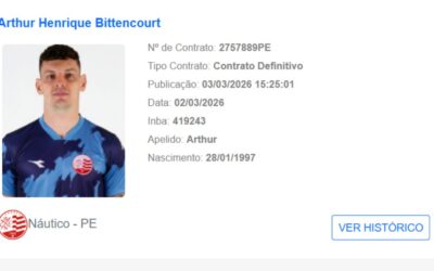 Goleiro Arthur é regularizado e vira reforço no Náutico para a Série B