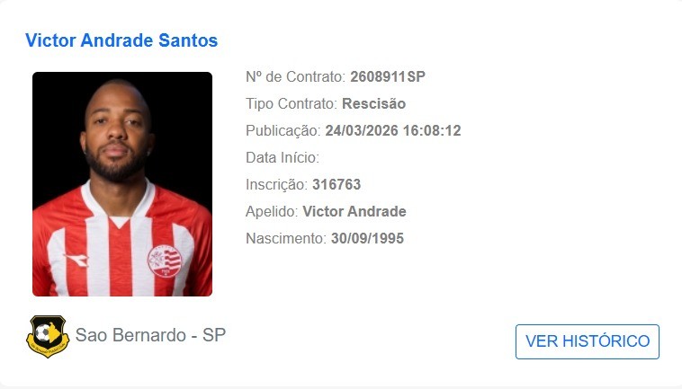 Náutico contrata atacante Victor Andrade, ex-São Bernardo