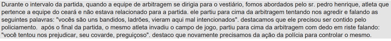 Súmula - Clássico-Rei - Pedro Henrique - Ceará
