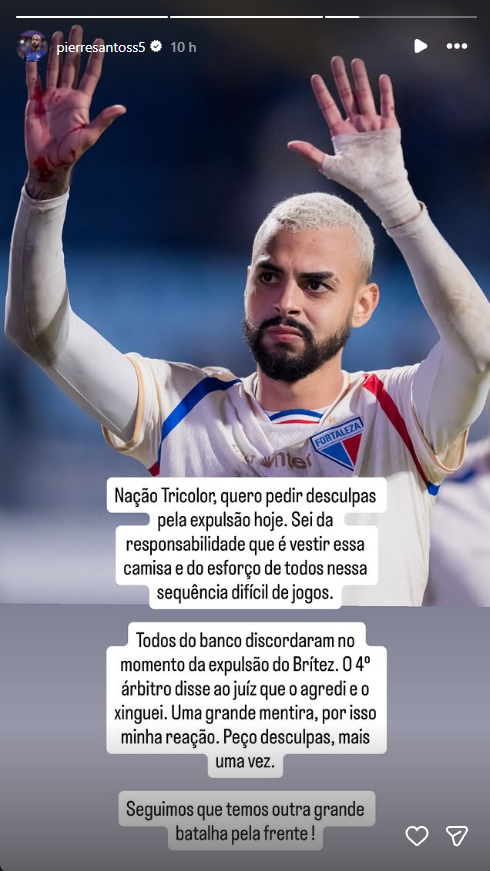 Fortaleza: Pierre pede desculpas por expulsão, mas chama árbitro de mentiroso; veja a súmula 1 Posts