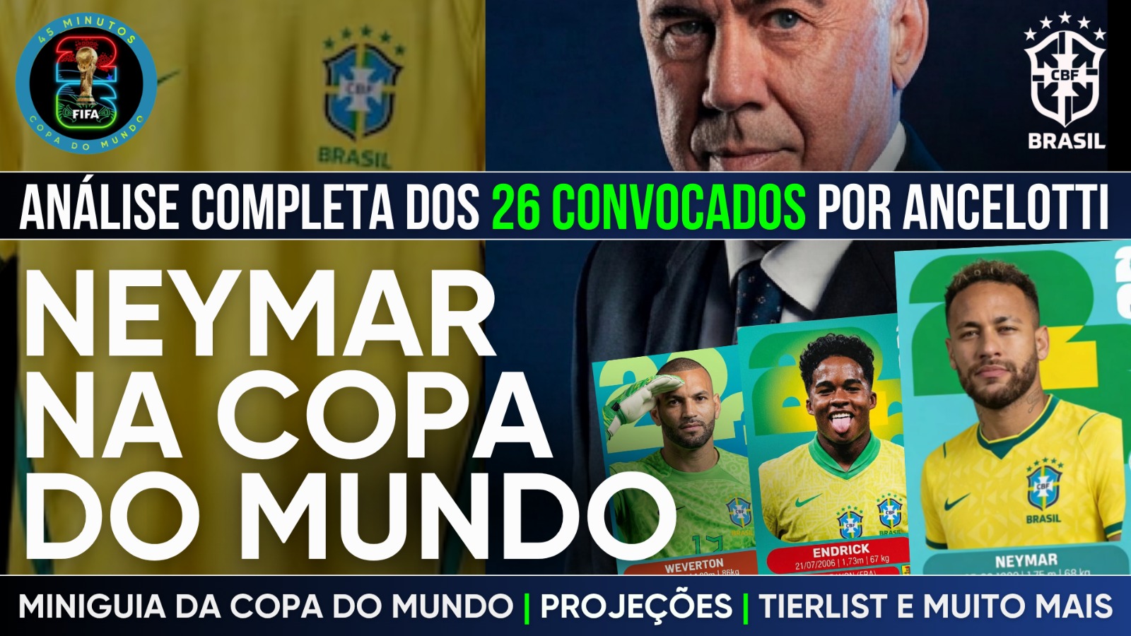Análise dos 26 convocados por Ancelotti e projeção da seleção brasileira titular na Copa do Mundo
