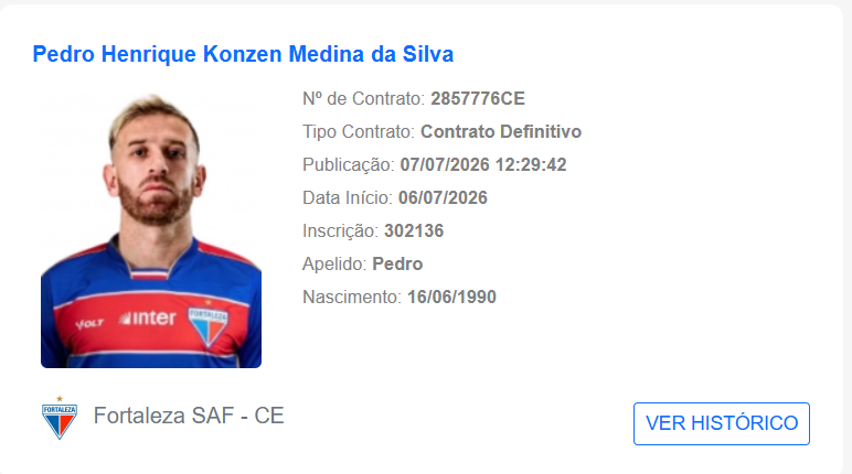 Fortaleza: Pedro Henrique aparece no BID e pode estrear pelo Leão do Pici 1 Pedro Henrique aparece no BID - Foto: Reprodução/CBF